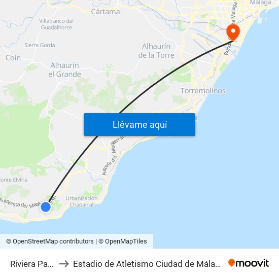 Riviera Park to Estadio de Atletismo Ciudad de Málaga map