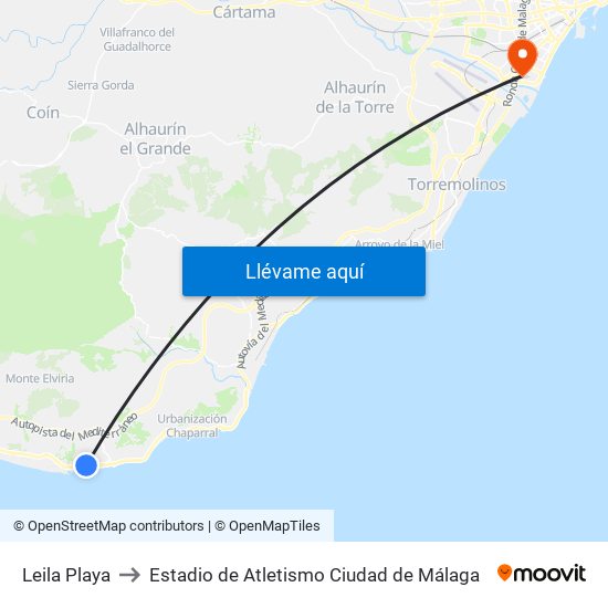 Leila Playa to Estadio de Atletismo Ciudad de Málaga map