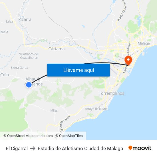 El Cigarral to Estadio de Atletismo Ciudad de Málaga map