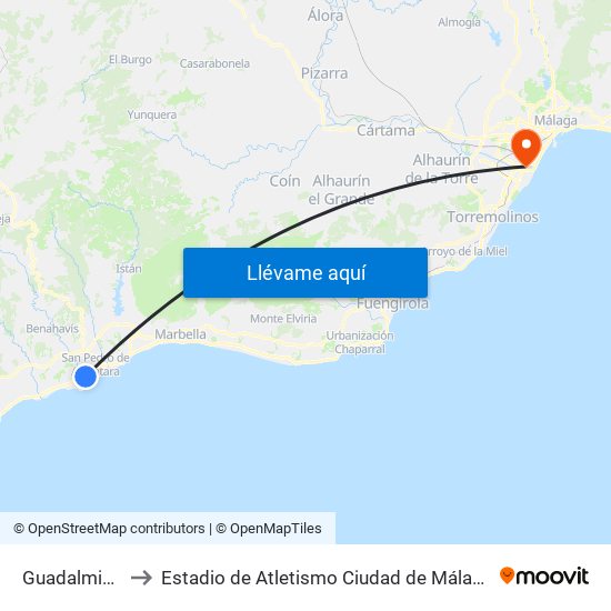 Guadalmina to Estadio de Atletismo Ciudad de Málaga map