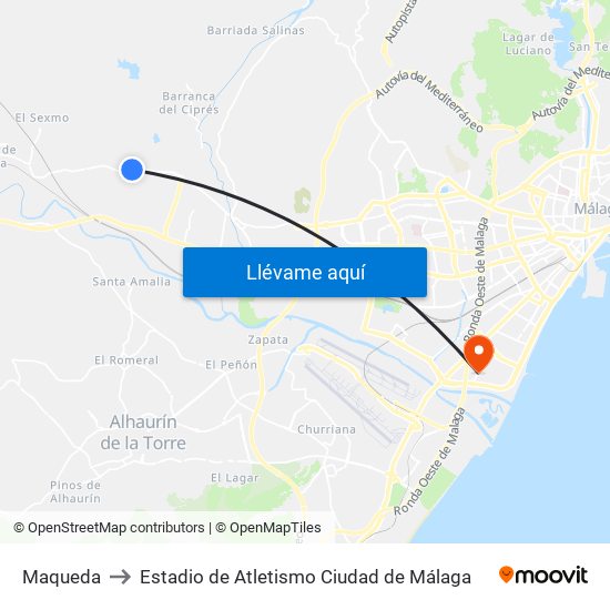 Maqueda to Estadio de Atletismo Ciudad de Málaga map