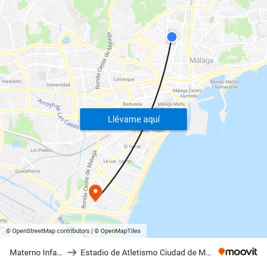 Materno Infantil to Estadio de Atletismo Ciudad de Málaga map