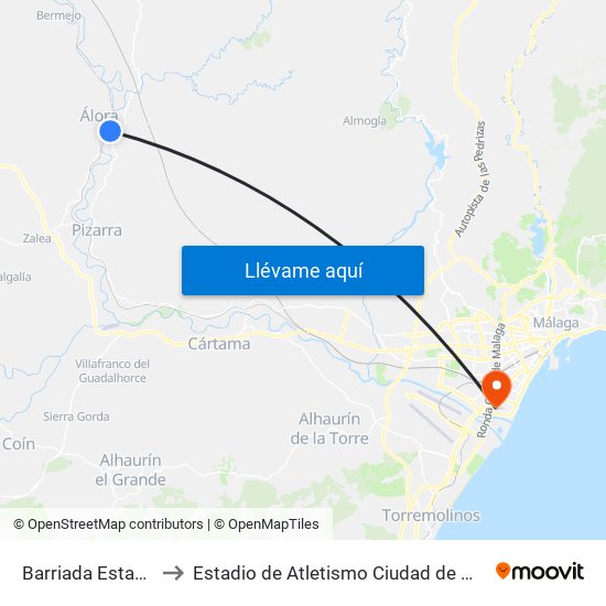 Barriada Estación to Estadio de Atletismo Ciudad de Málaga map