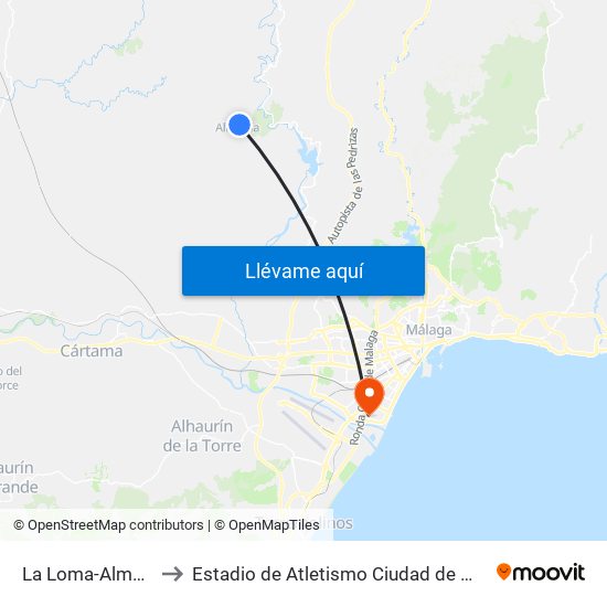 La Loma-Almogía to Estadio de Atletismo Ciudad de Málaga map