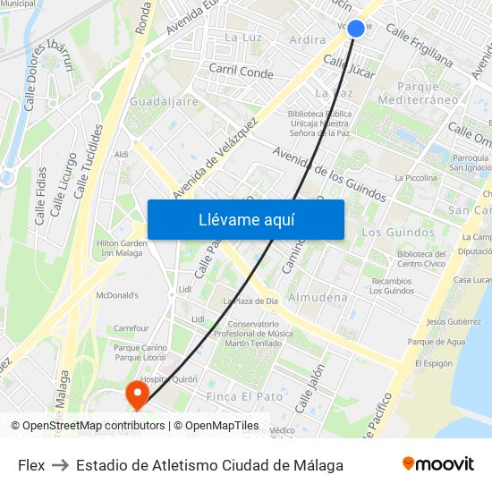 Flex to Estadio de Atletismo Ciudad de Málaga map