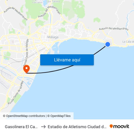 Gasolinera El Candado to Estadio de Atletismo Ciudad de Málaga map