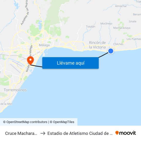 Cruce Macharaviaya to Estadio de Atletismo Ciudad de Málaga map