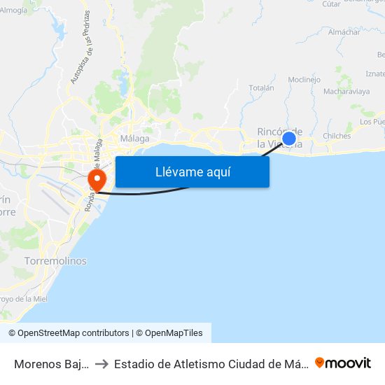 Morenos Bajos to Estadio de Atletismo Ciudad de Málaga map