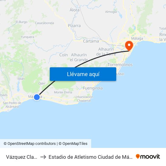 Vázquez Clavel to Estadio de Atletismo Ciudad de Málaga map
