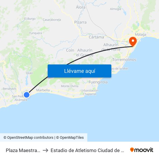 Plaza Maestranza to Estadio de Atletismo Ciudad de Málaga map