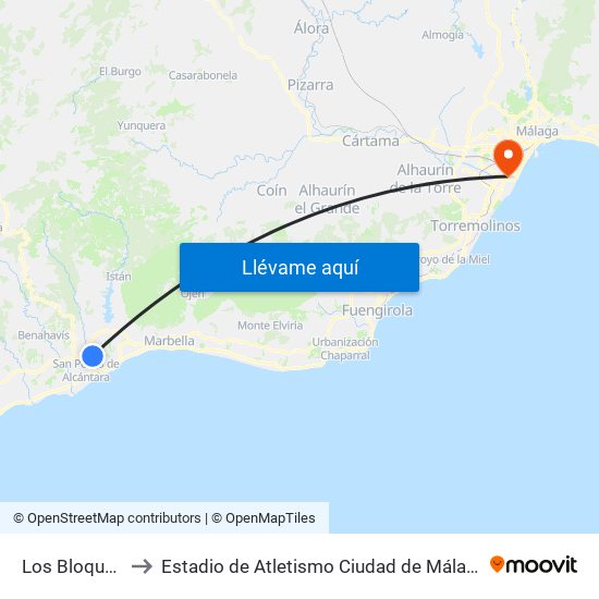 Los Bloques to Estadio de Atletismo Ciudad de Málaga map