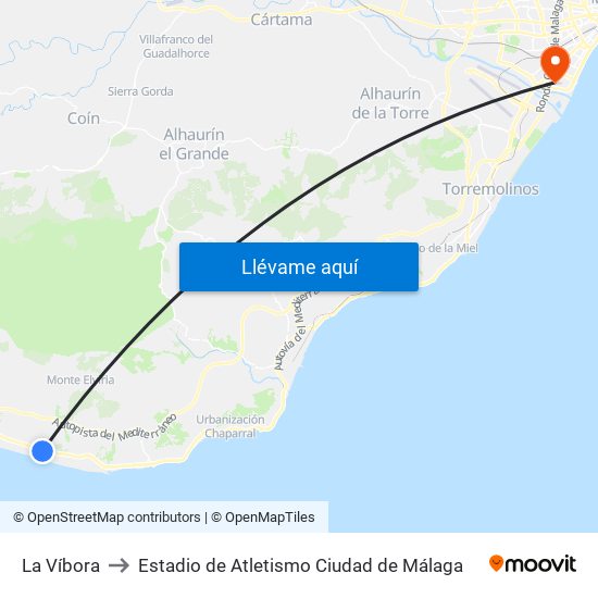 La Víbora to Estadio de Atletismo Ciudad de Málaga map