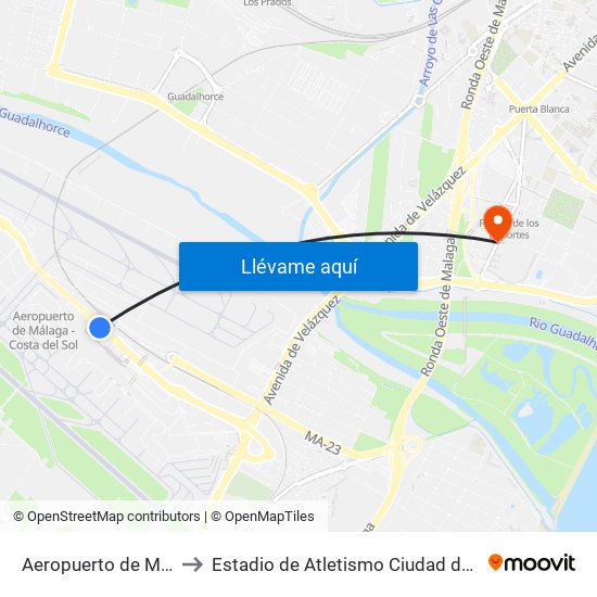 Aeropuerto de Málaga to Estadio de Atletismo Ciudad de Málaga map