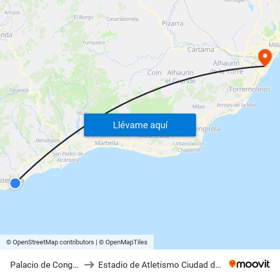 Palacio de Congresos to Estadio de Atletismo Ciudad de Málaga map