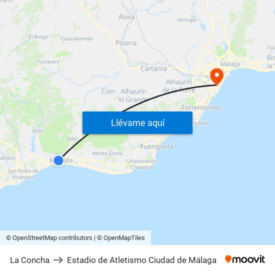La Concha to Estadio de Atletismo Ciudad de Málaga map