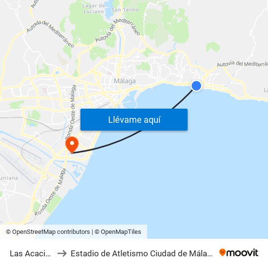 Las Acacias to Estadio de Atletismo Ciudad de Málaga map