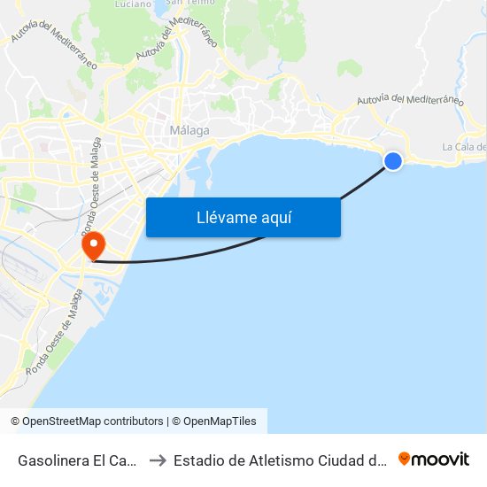 Gasolinera El Candado to Estadio de Atletismo Ciudad de Málaga map