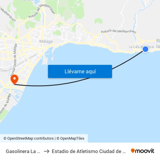 Gasolinera La Cala to Estadio de Atletismo Ciudad de Málaga map