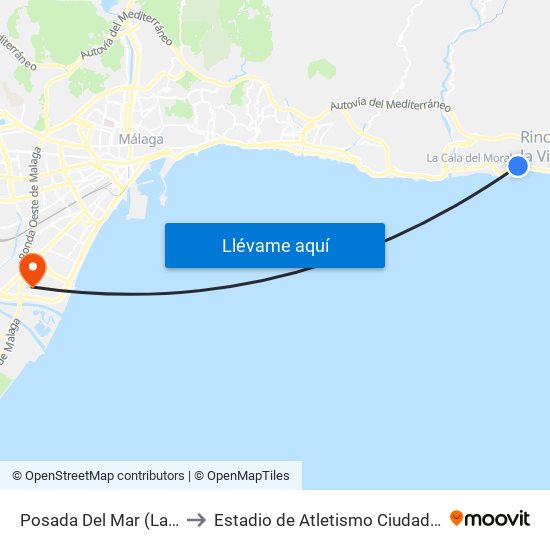 Posada Del Mar (La Aurora) to Estadio de Atletismo Ciudad de Málaga map