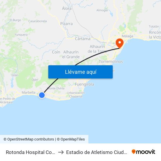 Rotonda Hospital Costa Del Sol to Estadio de Atletismo Ciudad de Málaga map