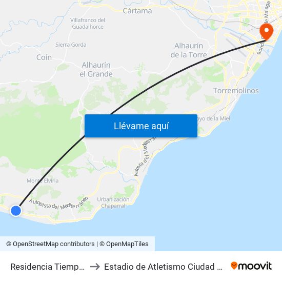 Residencia Tiempo Libre to Estadio de Atletismo Ciudad de Málaga map