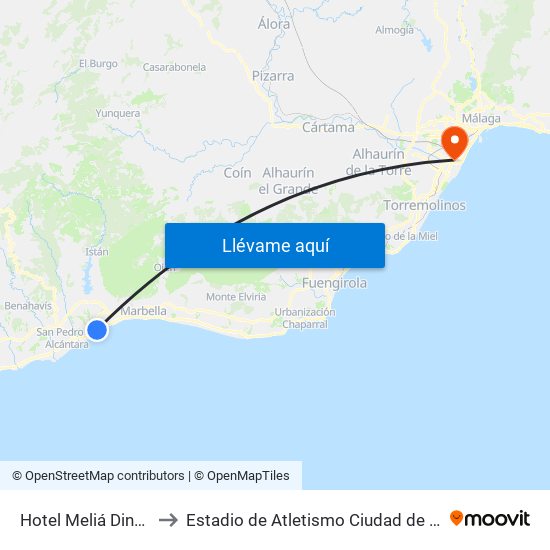 Hotel Meliá Dinamar to Estadio de Atletismo Ciudad de Málaga map
