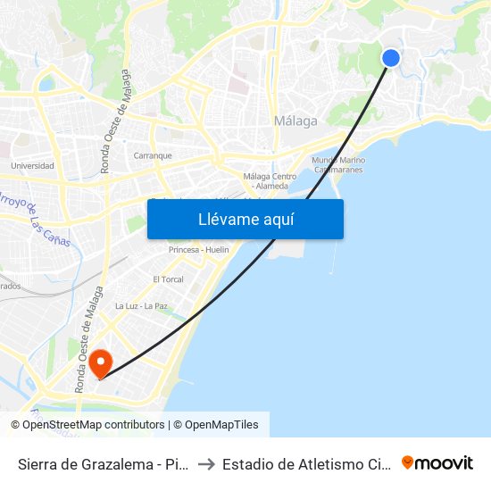 Sierra de Grazalema - Pinos Del Limonar to Estadio de Atletismo Ciudad de Málaga map