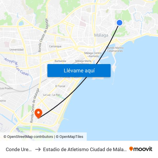 Conde Ureña to Estadio de Atletismo Ciudad de Málaga map