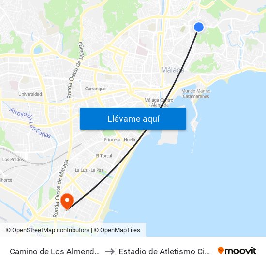 Camino de Los Almendrales - Toquero to Estadio de Atletismo Ciudad de Málaga map