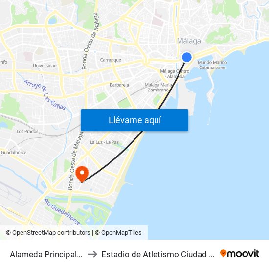 Alameda Principal - Norte to Estadio de Atletismo Ciudad de Málaga map