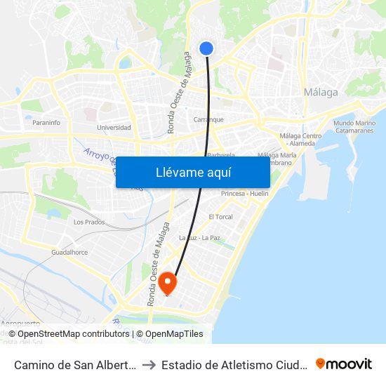 Camino de San Alberto - Carlinda to Estadio de Atletismo Ciudad de Málaga map