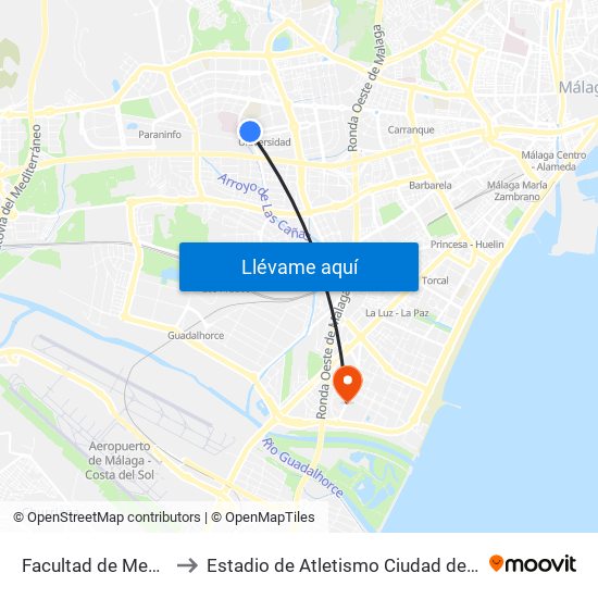 Facultad de Medicina to Estadio de Atletismo Ciudad de Málaga map