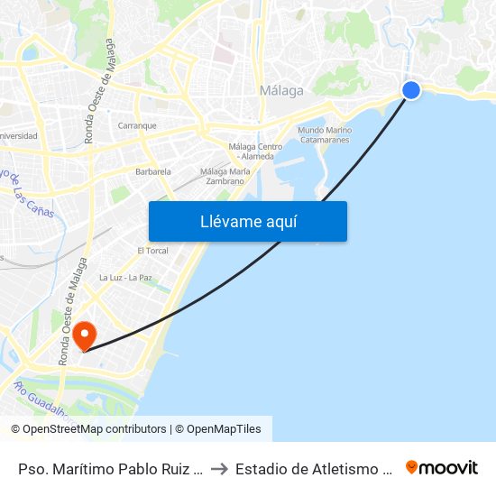 Pso. Marítimo Pablo Ruiz Picasso - Bellavista to Estadio de Atletismo Ciudad de Málaga map