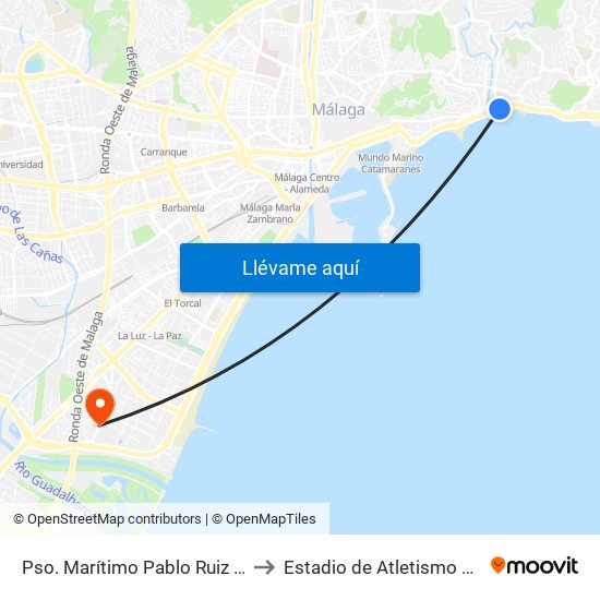 Pso. Marítimo Pablo Ruiz Picasso- Bellavista to Estadio de Atletismo Ciudad de Málaga map