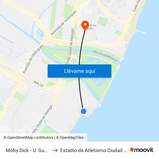 Moby Dick - U. Guadalmar to Estadio de Atletismo Ciudad de Málaga map