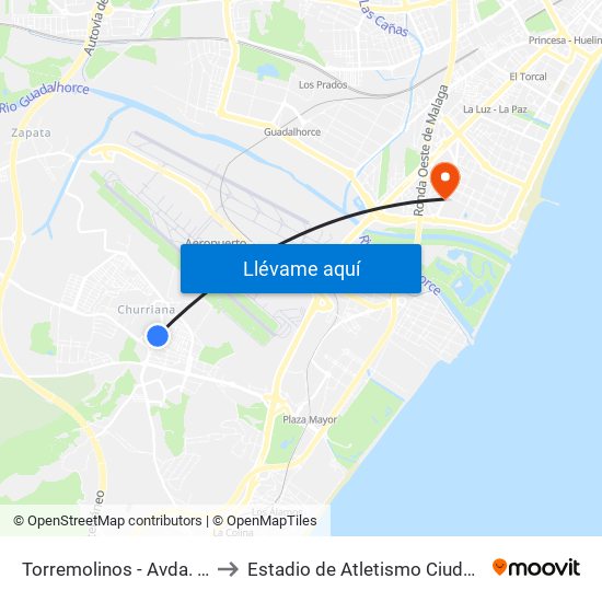 Torremolinos - Avda. San Javier to Estadio de Atletismo Ciudad de Málaga map