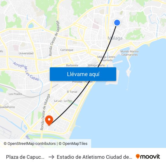 Plaza de Capuchinos to Estadio de Atletismo Ciudad de Málaga map