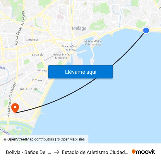 Bolivia - Baños Del Carmen to Estadio de Atletismo Ciudad de Málaga map