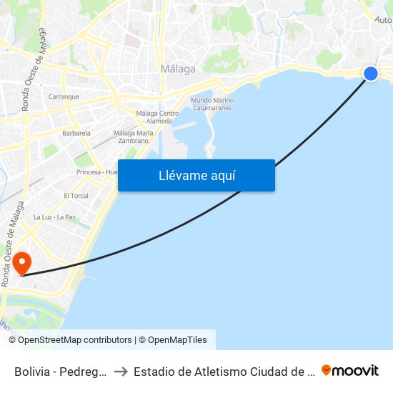 Bolivia - Pedregalejo to Estadio de Atletismo Ciudad de Málaga map