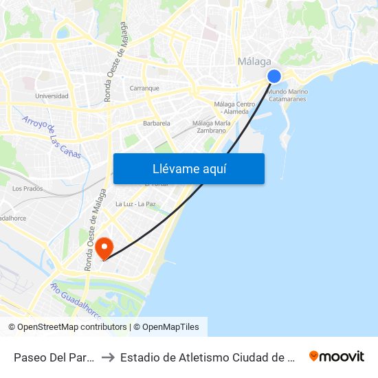 Paseo Del Parque to Estadio de Atletismo Ciudad de Málaga map