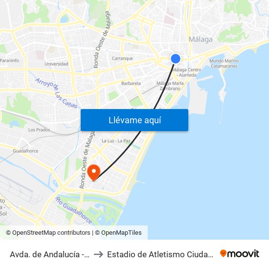 Avda. de Andalucía - Rotonda to Estadio de Atletismo Ciudad de Málaga map