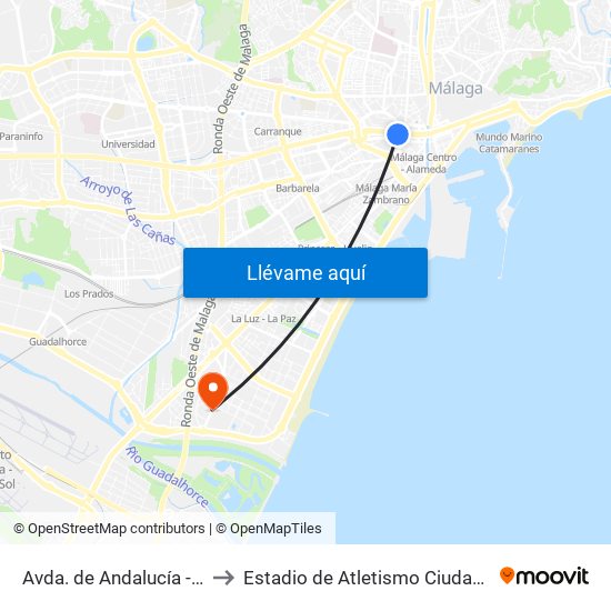 Avda. de Andalucía - Rotonda to Estadio de Atletismo Ciudad de Málaga map