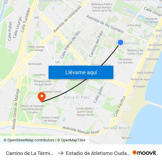 Camino de La Térmica - Selene to Estadio de Atletismo Ciudad de Málaga map