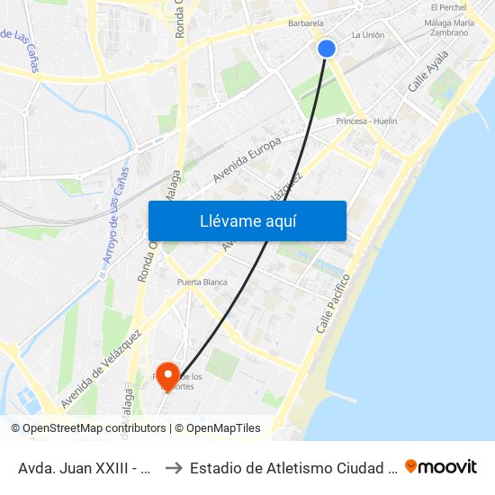 Avda. Juan XXIII - La Unión to Estadio de Atletismo Ciudad de Málaga map