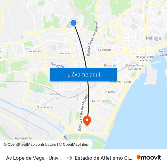 Av Lope de Vega - Universidad Laboral to Estadio de Atletismo Ciudad de Málaga map