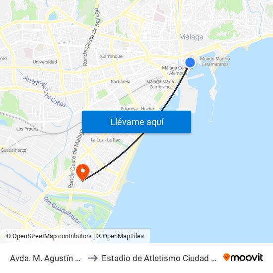 Avda. M. Agustín Heredia to Estadio de Atletismo Ciudad de Málaga map