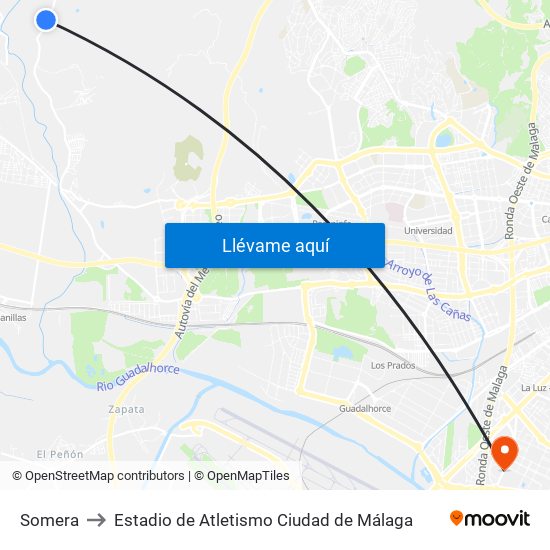 Somera to Estadio de Atletismo Ciudad de Málaga map