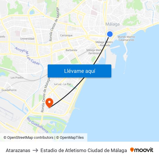 Atarazanas to Estadio de Atletismo Ciudad de Málaga map