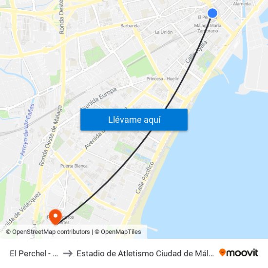 El Perchel - L2 to Estadio de Atletismo Ciudad de Málaga map