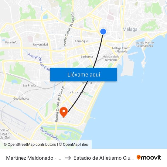 Martínez Maldonado - Eugenio Gross to Estadio de Atletismo Ciudad de Málaga map